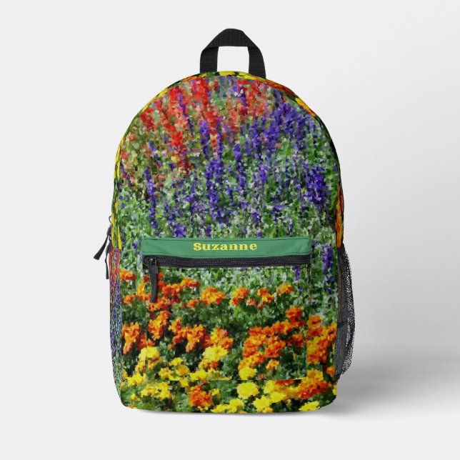 Flower Garden Painting Personalised Printed Backpack (Front)