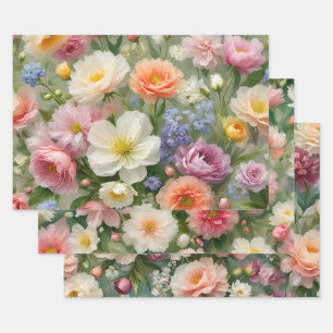 Flower Garden Print Wrapping Paper Sheet