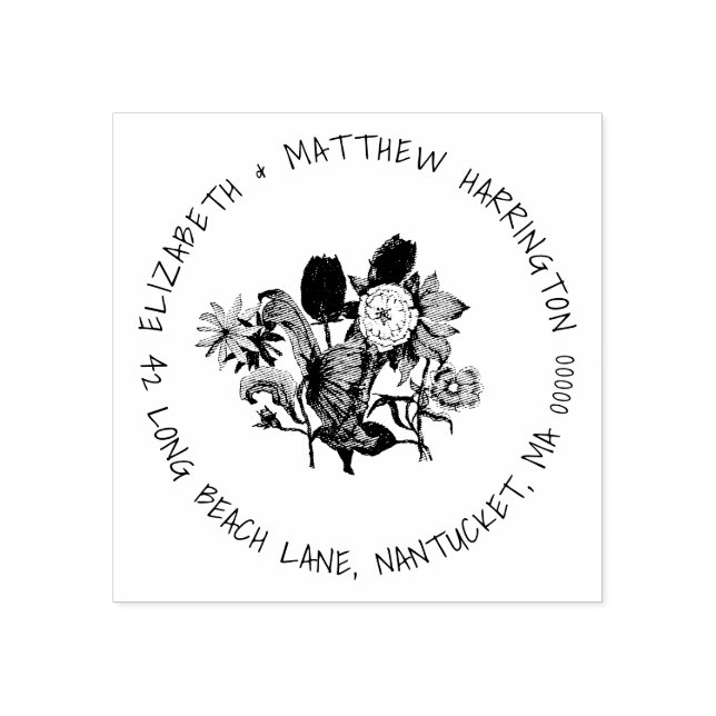 Flower Garden Return Address Rubber Stamp (Imprint)