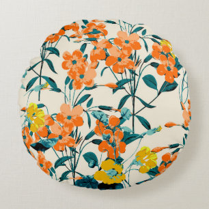 Flower Garden. Small Cute Florals and Branches Swe Round Cushion