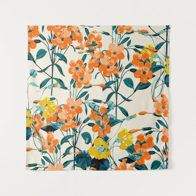 Flower Garden. Small Cute Florals and Branches Swe Tapestry (Front)