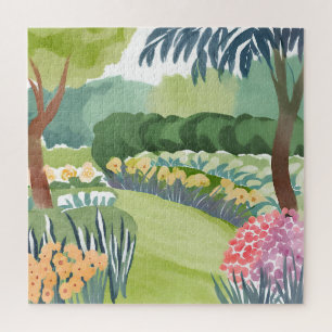 Flower Garden Stroll   Floral Nature Watercolor Jigsaw Puzzle