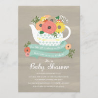 Flower Garden Teapot Baby Shower Invitation