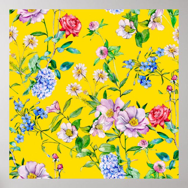 Flower garden watercolor illustration patternpatte poster (Front)