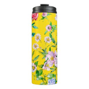 Flower garden watercolor illustration patternpatte thermal tumbler