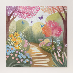 Flower Garden   Whimsical Watercolor Painting Jigsaw Puzzle