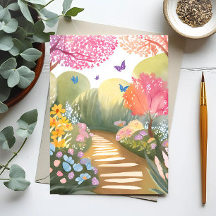 Flower Garden Whimsical Watercolor Painting Postcard