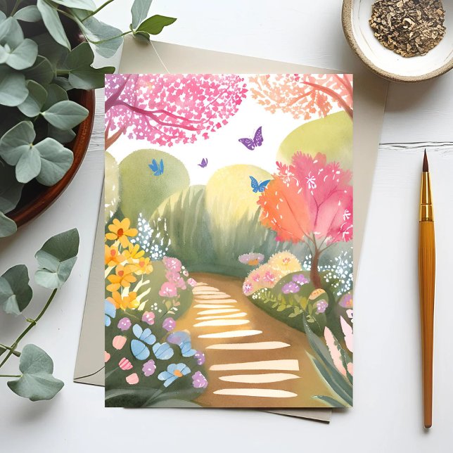 Flower Garden | Whimsical Watercolor Painting Postcard (Creator Uploaded)
