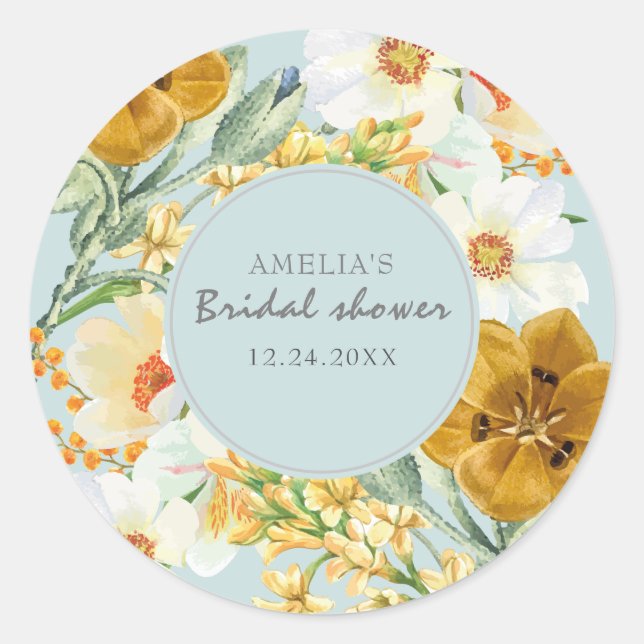 Flower Garden wildflowers Spring Bridal Shower Classic Round Sticker (Front)