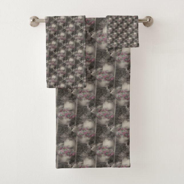 Flower Garden Wooden Chair Nature Pattern     Bath Towel Set (Insitu)