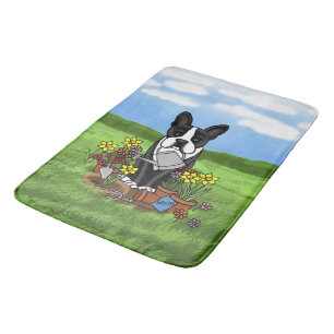 Flower Gardener Boston Terrier (black) Cute Dog Bath Mat