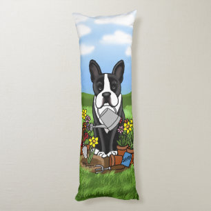 Flower Gardener Boston Terrier (black) Cute Dog Body Cushion