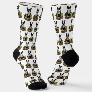 Flower Gardener Boston Terrier (black) Cute Dog Socks