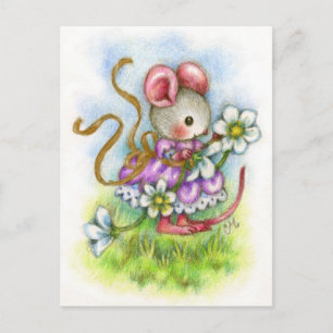 Flower Garland - Cute Mouse Art Postcard