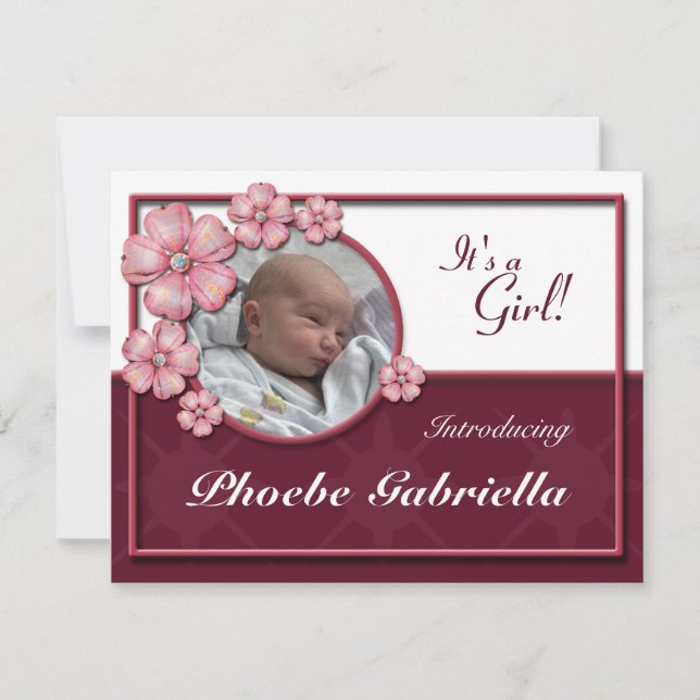 Flower Gem Pink Birth Announcements (Front)