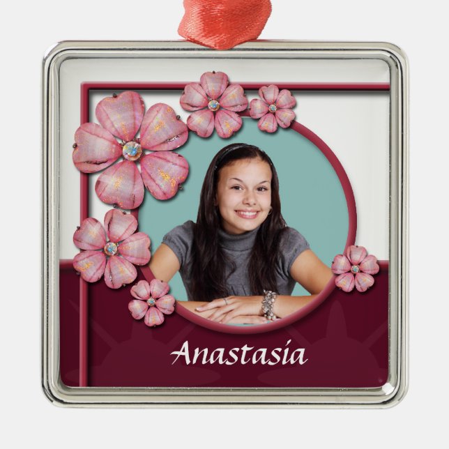 Flower Gem Premium Square Picture Ornament (Front)
