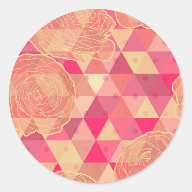 Flower geometrical pattern classic round sticker (Front)