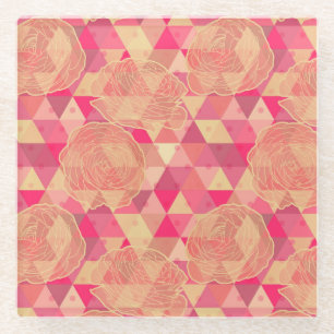Flower geometrical pattern glass coaster