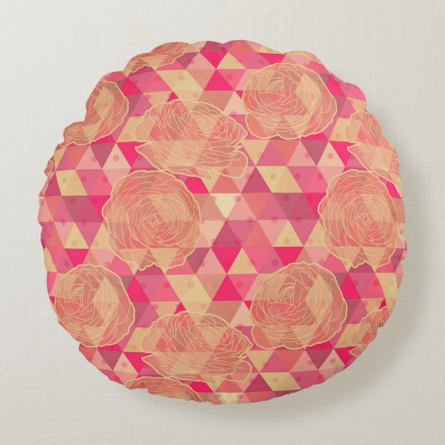 Flower geometrical pattern round cushion (Front)