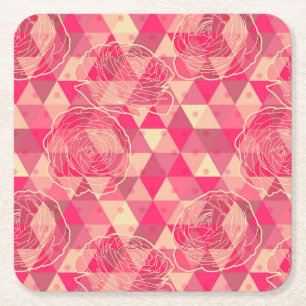 Flower geometrical pattern square paper coaster