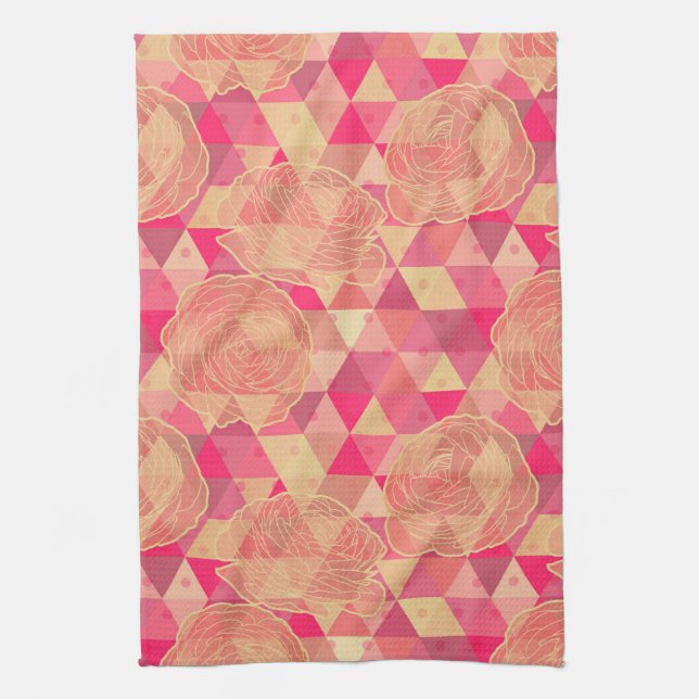 Flower geometrical pattern tea towel (Vertical)