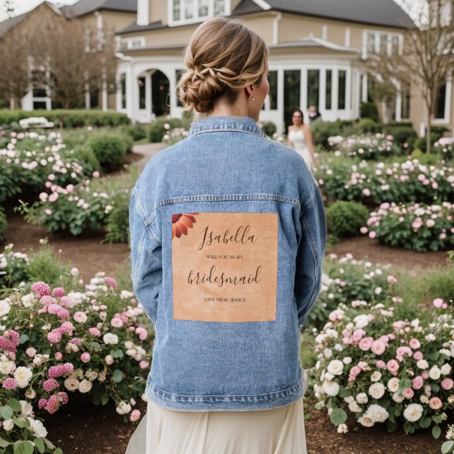 Flower Gerbera on Abstract peach Wedding Denim Jacket (Wedding Back)