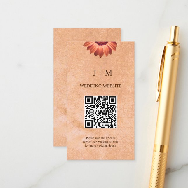 Flower Gerbera on Abstract peach Wedding Enclosure Card (Front/Back In Situ)