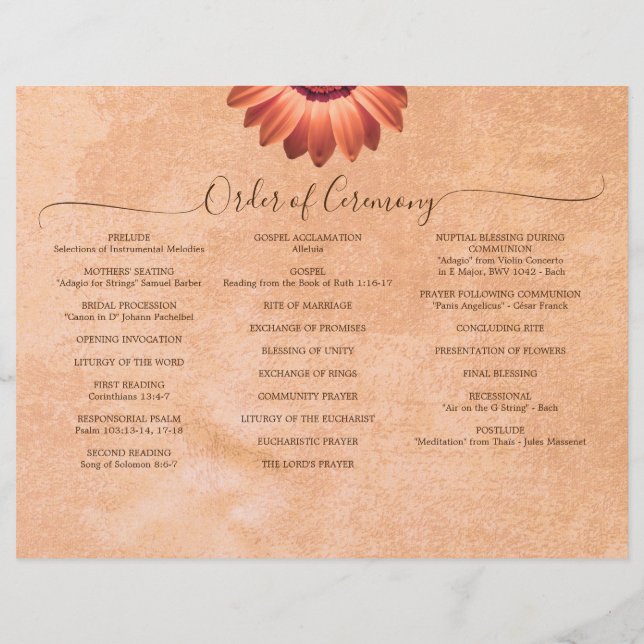 Flower Gerbera on Abstract peach Wedding Flyer (Back)