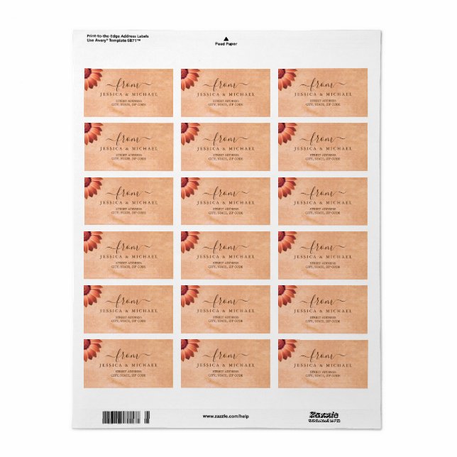 Flower Gerbera on Abstract peach Wedding Label (Full Sheet)