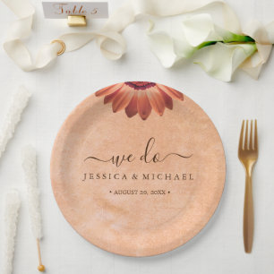 Flower Gerbera on Abstract peach Wedding Paper Plate