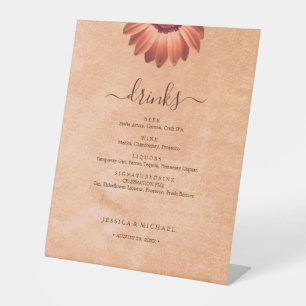 Flower Gerbera on Abstract peach Wedding Pedestal Sign