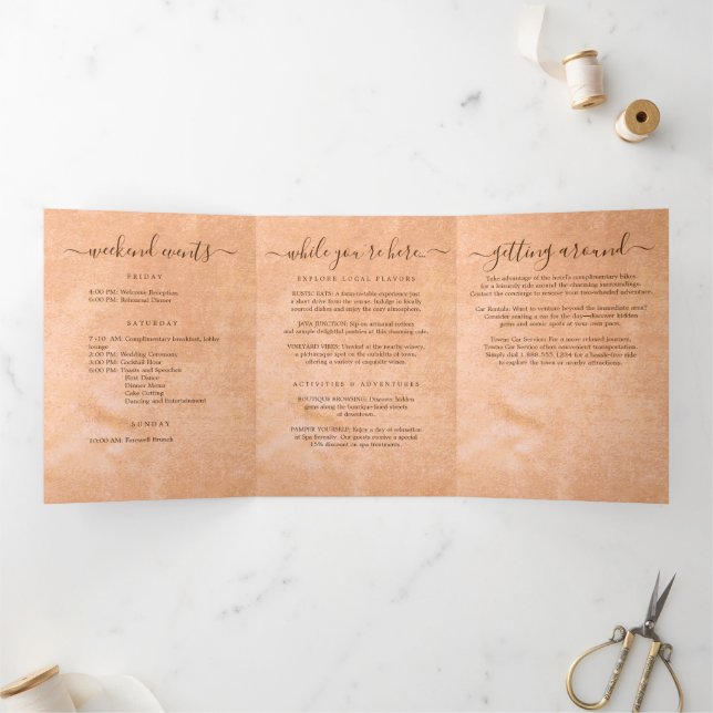 Flower Gerbera on Abstract peach Wedding Tri-Fold Programme (Inside)