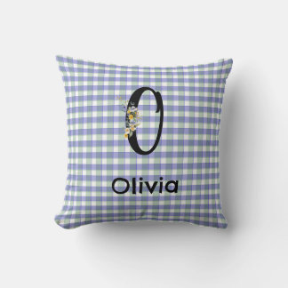 Flower gingham blue green pattern Monogram Cushion