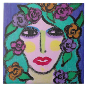 Flower Girl Abstract Portrait of a Woman Tile