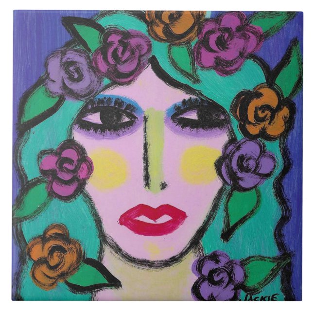 Flower Girl Abstract Portrait of a Woman Tile (Front)