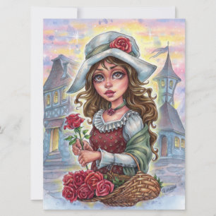 Flower Girl Art Card Medieval Fairytale Town
