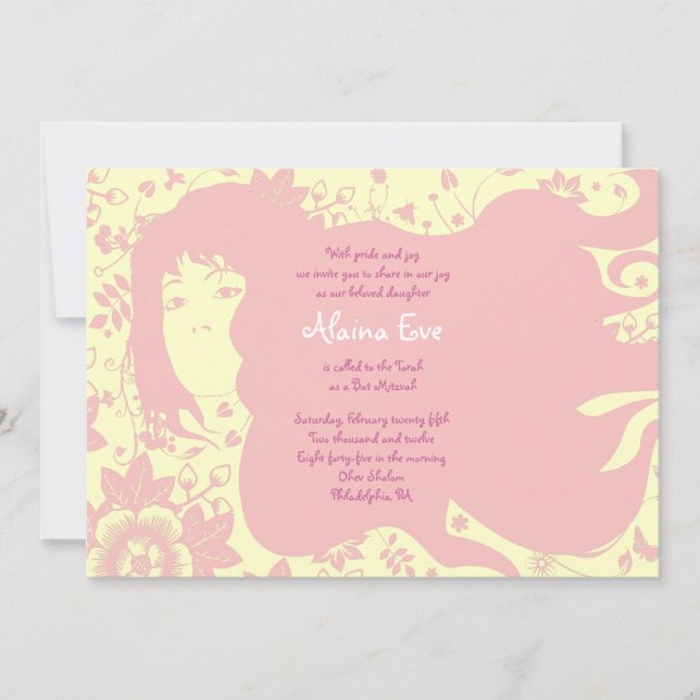 Flower Girl Bar Bat Mitzvah Invitation Invite Pink (Front)