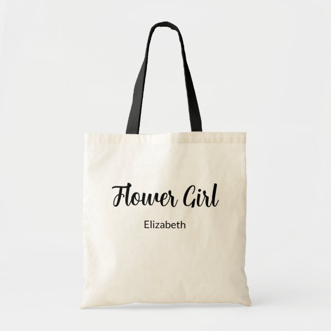 Flower Girl Black Script Girl's Na,e Tote Bag (Front)
