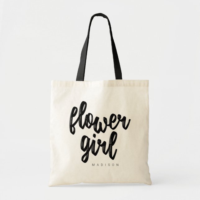 Flower Girl Black Script Tote Bag - Customisable (Front)