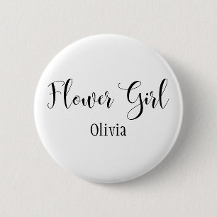 Flower Girl Black Script with Name (30) 6 Cm Round Badge