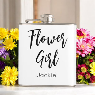 Flower Girl Black White Bridal Party Wedding Hip Flask