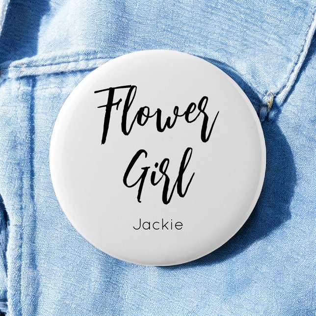 Flower Girl Black White Wedding Button (Creator Uploaded)