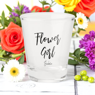 Flower Girl Black White Wedding Shot Glass