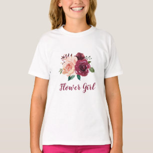 Flower Girl Blush Pink Burgundy Rose Floral T-Shirt