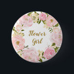 Flower Girl Blush Pink Floral Round Badge<br><div class="desc">Sweet and girly design featuring pink & blush watercolor floral wreath</div>