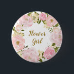 Flower Girl Blush Pink Floral Round Badge<br><div class="desc">Sweet and girly design featuring pink & blush watercolor floral wreath</div>