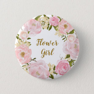 Flower Girl Blush Pink Floral Round Badge