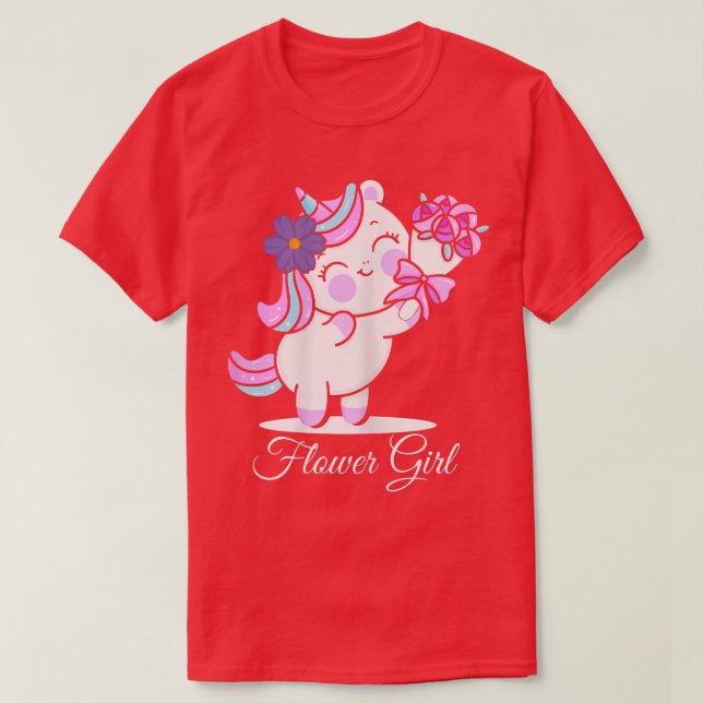 Flower Girl, Bride Unicorn Flowers Married Wedding T-Shirt (Design Front)