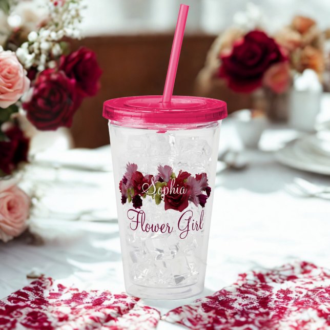 Flower Girl Bridesmaid Gift Floral Wedding Tumbler (For your Flower Girl. Just add her name)