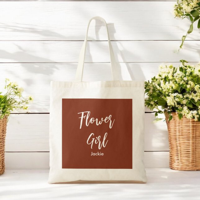 Flower Girl Brown Terracotta Bridesmaid Tote Bag (Creator Uploaded)